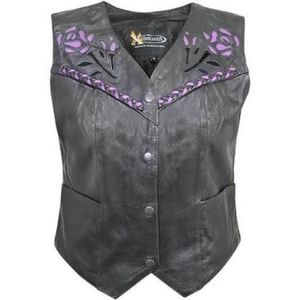 Xelement Purple Rose Braided Leather Biker Vest